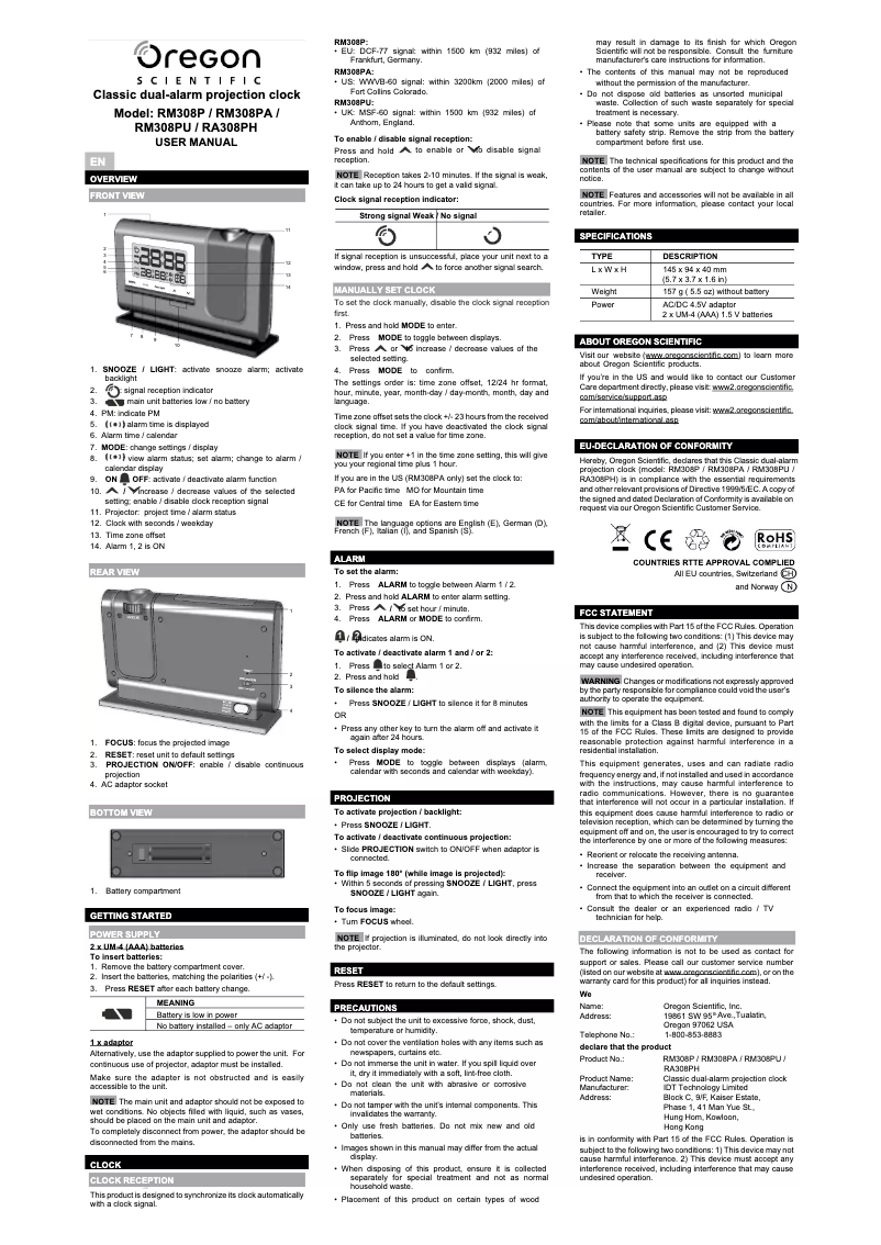 First page image of the manual for RM308P