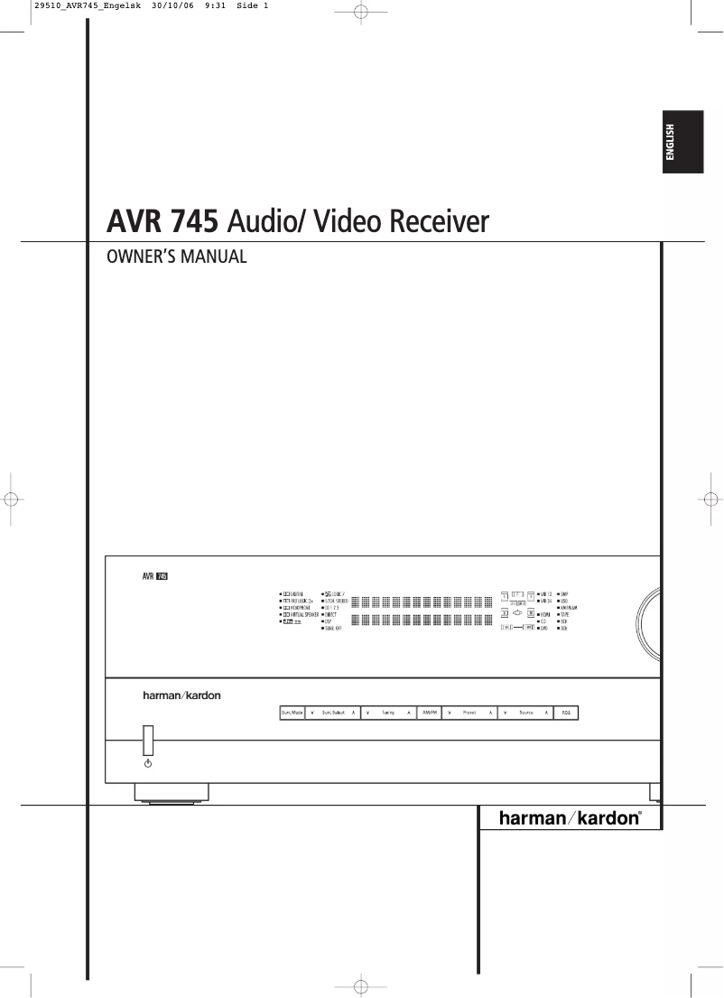 Page 1 de la notice Manuel utilisateur Harman Kardon AVR 745