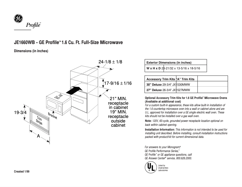 First page image of the manual for Profile JE1660WB