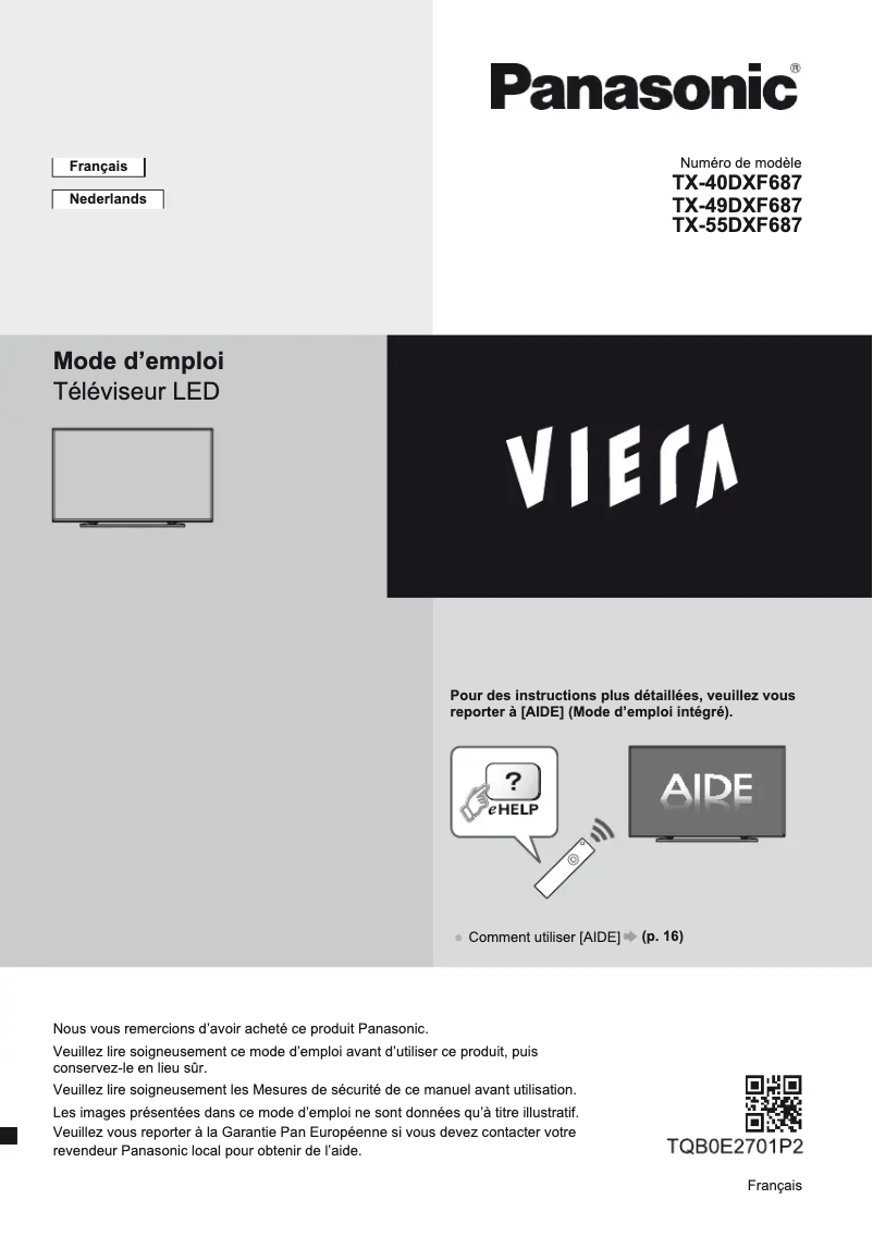 First page image of the manual for Viera TX-55DXF687