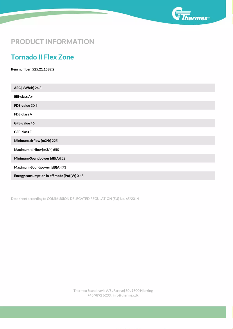 Page 1 of the manual Technical Sheet Thermex Tornado II Flex Zone