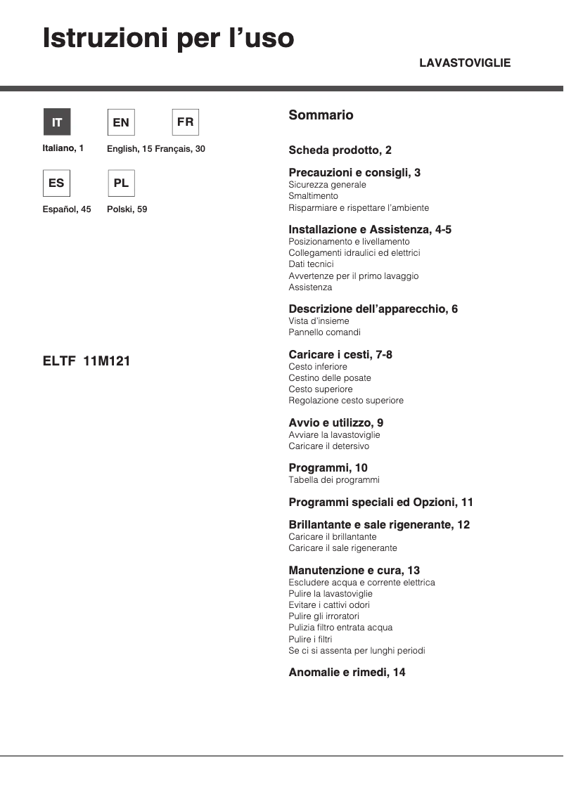 First page image of the manual for ELTF 11M121 C