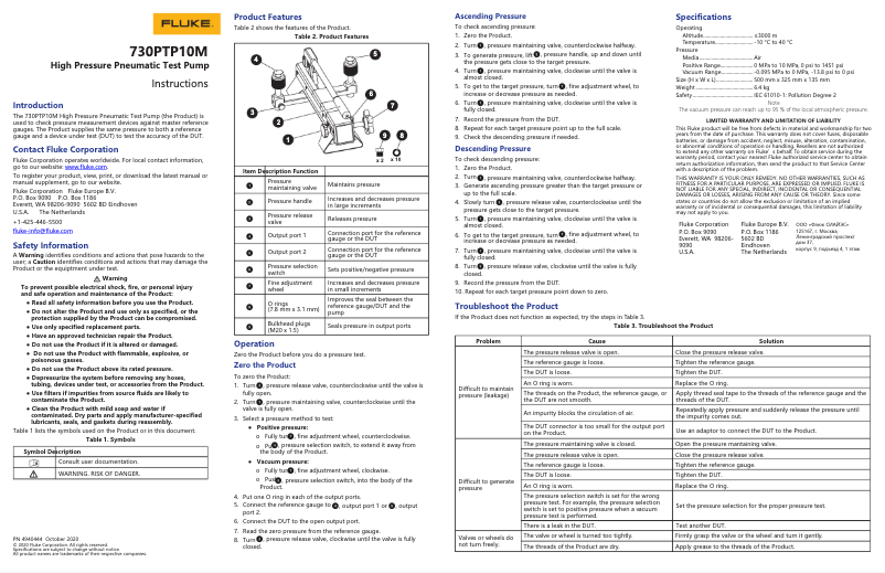 Image de la première page du manuel de l'appareil 730PTP10M