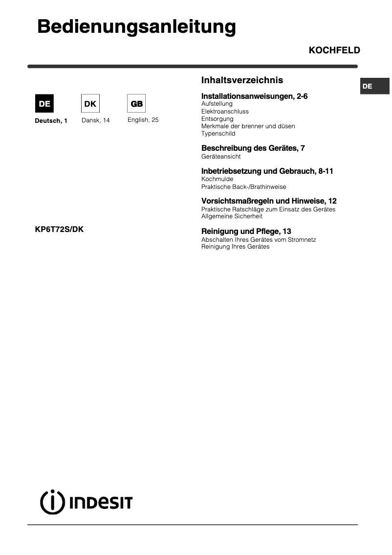 First page image of the manual for KP6T72S(X)/DK