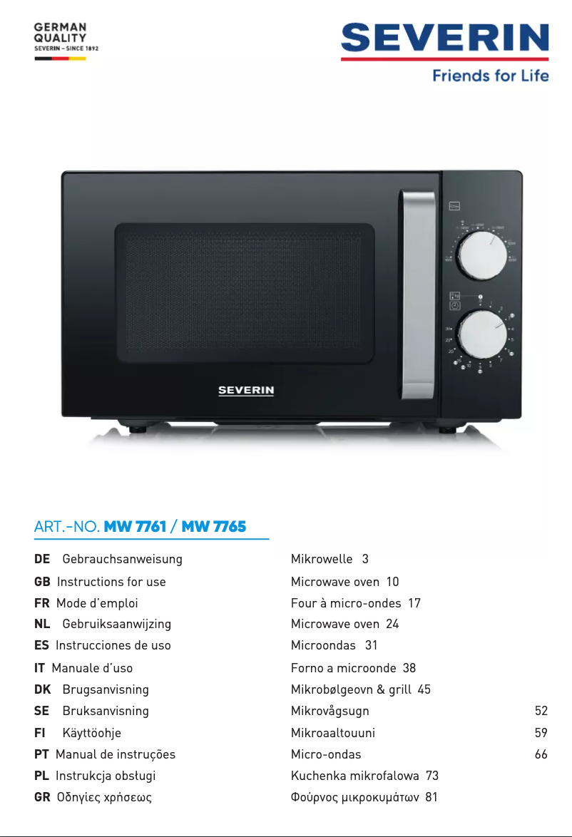 First page image of the manual for MW 7761