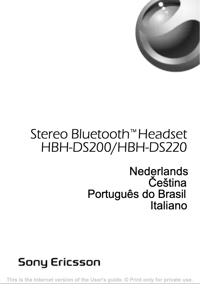 Page 1 of the manual User Manual Sony BT stereo headset