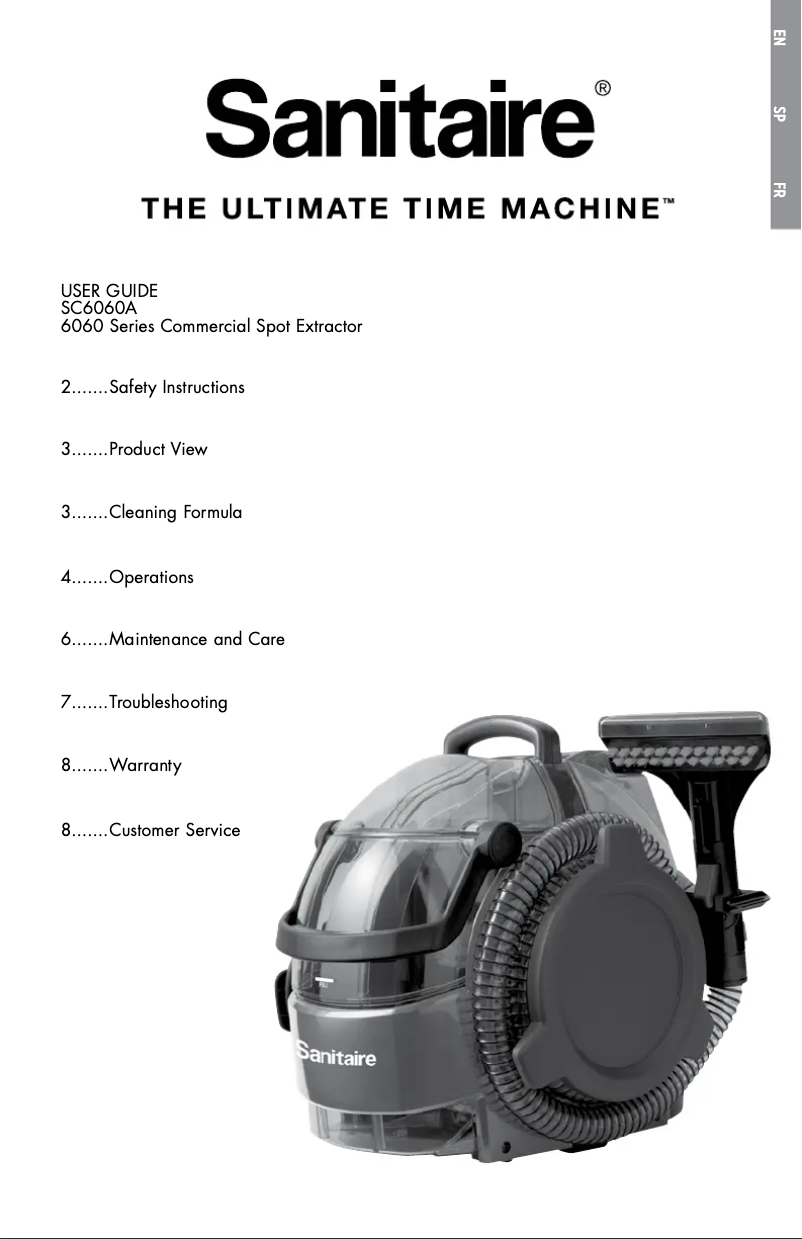 Page 1 of the manual User Manual Sanitaire RESTORE SC6060A
