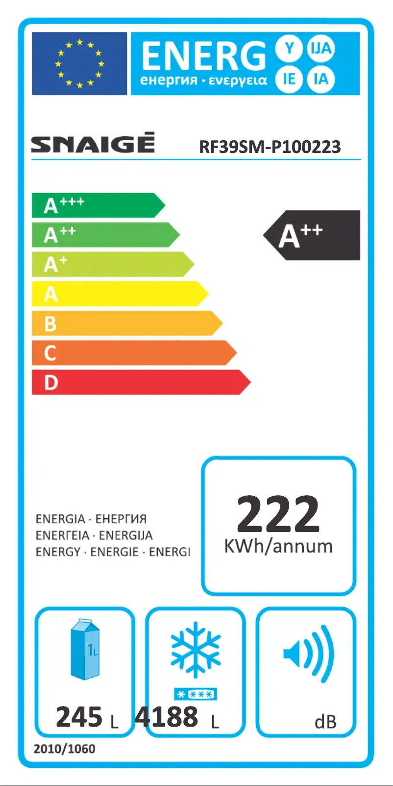Page 1 of the manual Energy Label Snaigė Ice Logic RF39SM-P0002F0