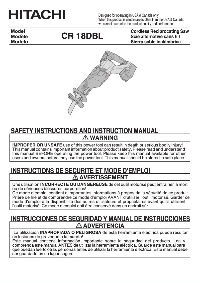 Page 1 of the manual User Manual HiKOKI CR18DBL