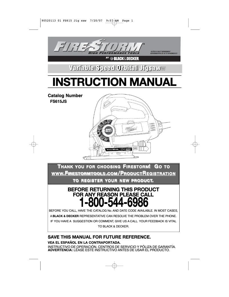First page image of the manual for FS615JS