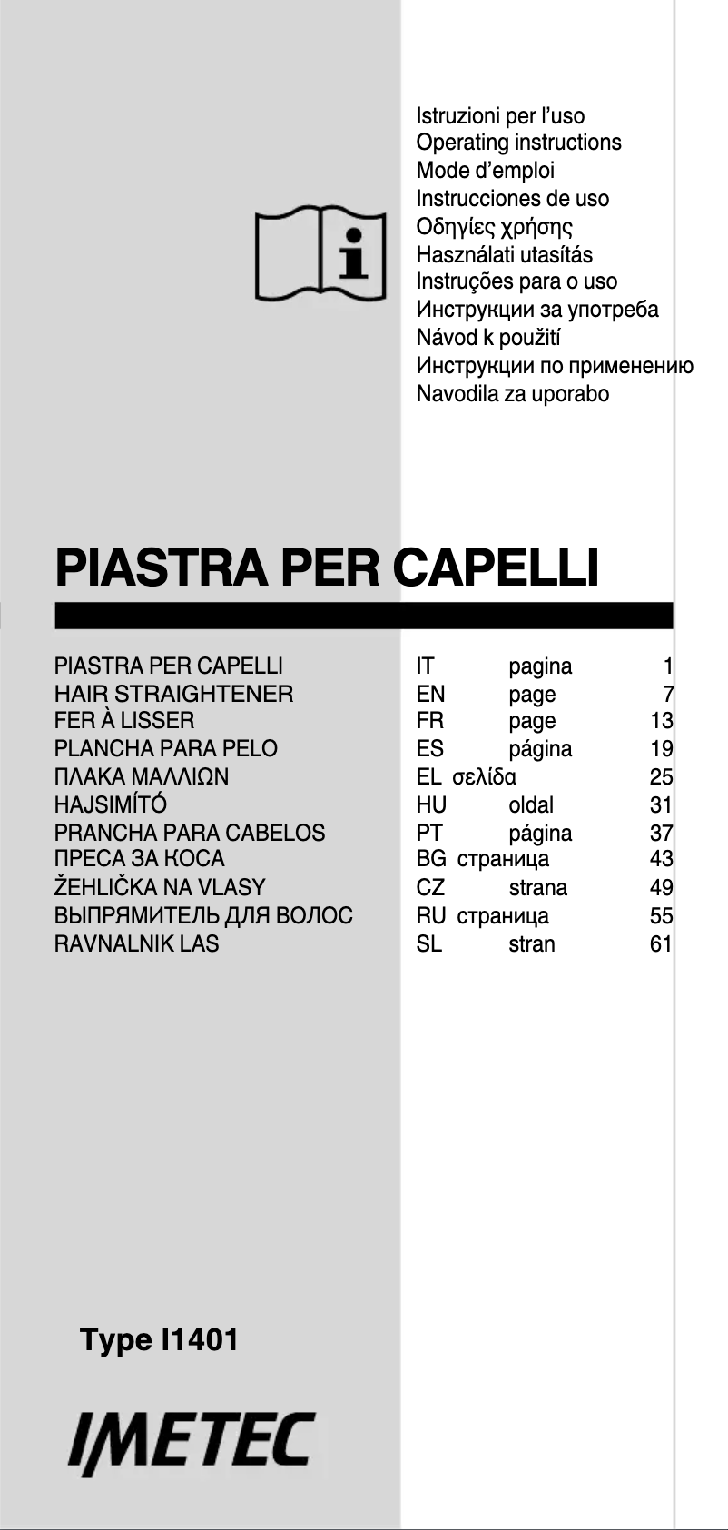 First page image of the manual for Bellissima Creativity B8 100