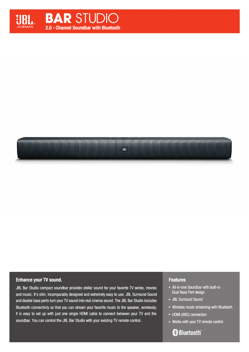 Page 1 of the manual Technical Sheet JBL Bar Studio