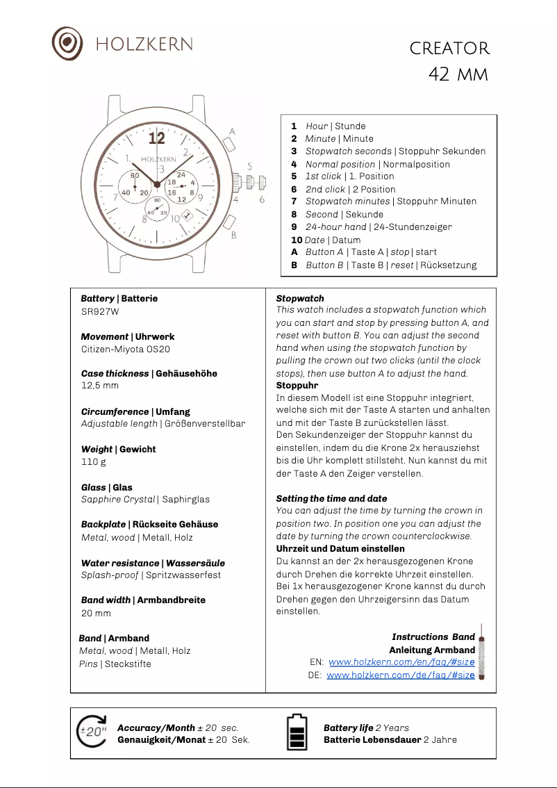 Page 1 of the manual User Manual Holzkern Cristóbal