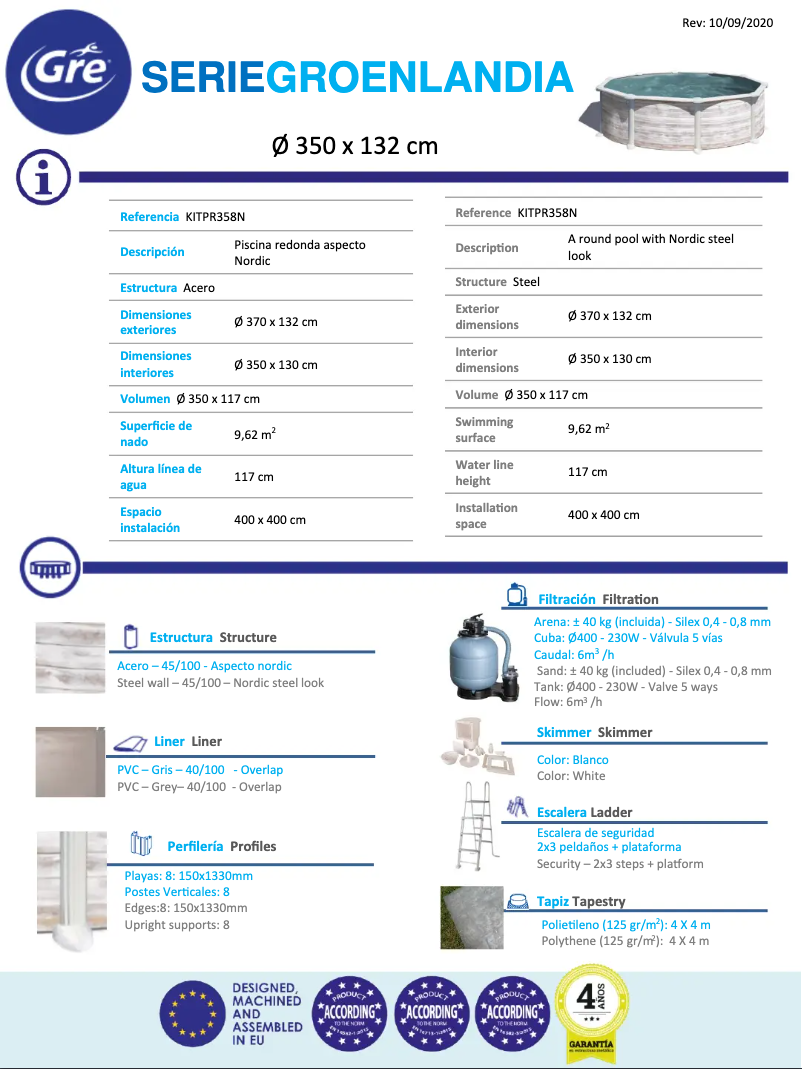 Page 1 of the manual Technical Sheet Gre KITPR358N