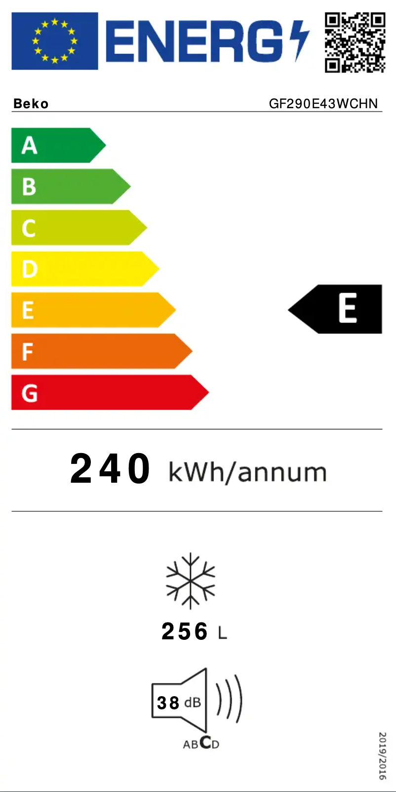 Page 1 of the manual Energy Label Beko GF290E43WCHN