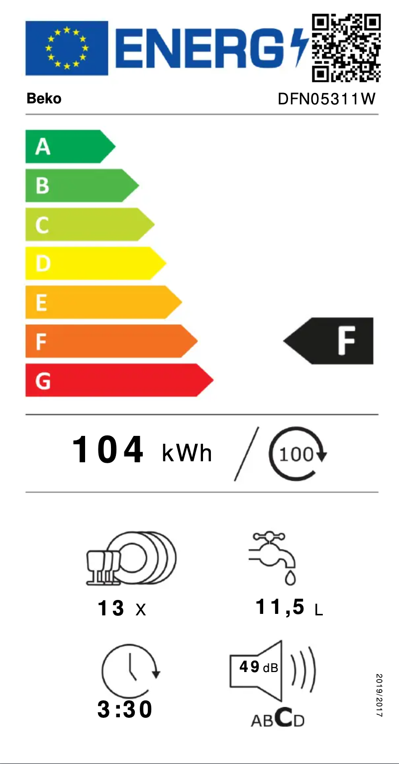 Page 1 of the manual Energy Label Beko DFN05311W