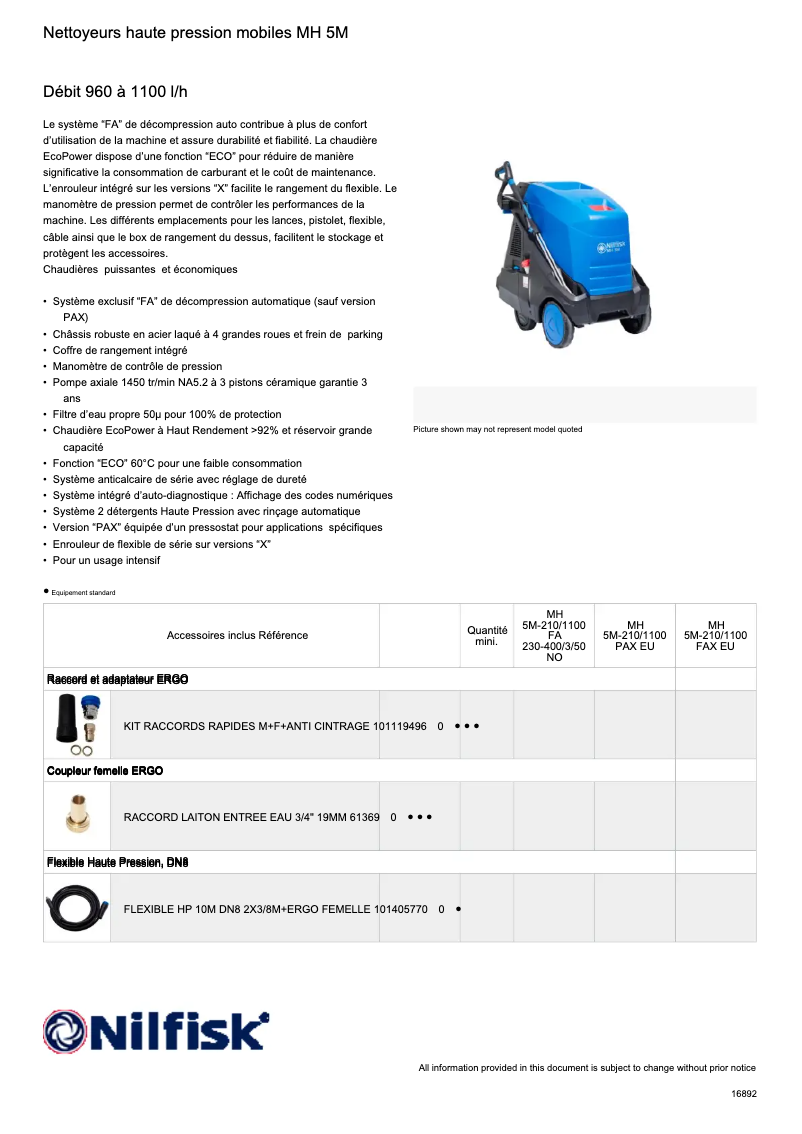 Page 1 of the manual Technical Sheet Nilfisk MH 5M