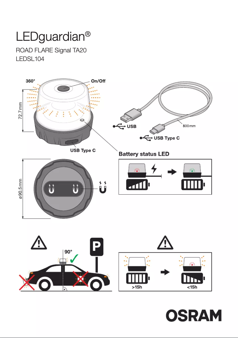 First page image of the manual for LEDguardian ROAD FLARE Signal TA20