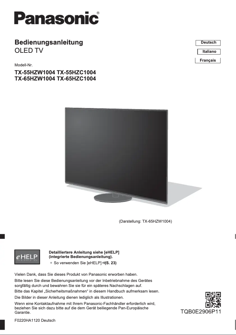 Page 1 of the manual User Manual Panasonic TX-55HZC1004