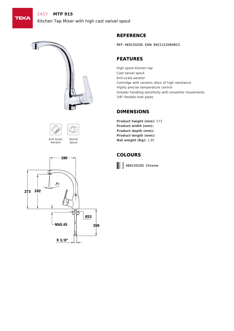 Page 1 of the manual Technical Sheet Teka MTP 915