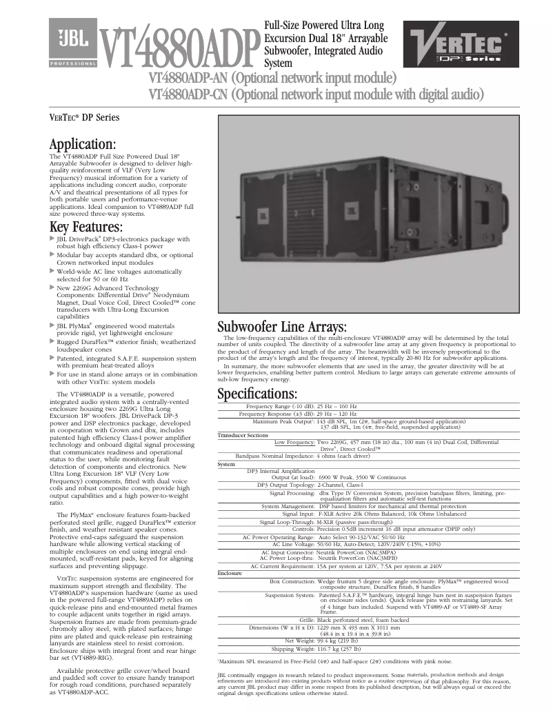 Page 1 of the manual Technical Sheet JBL VT4880ADP-DA