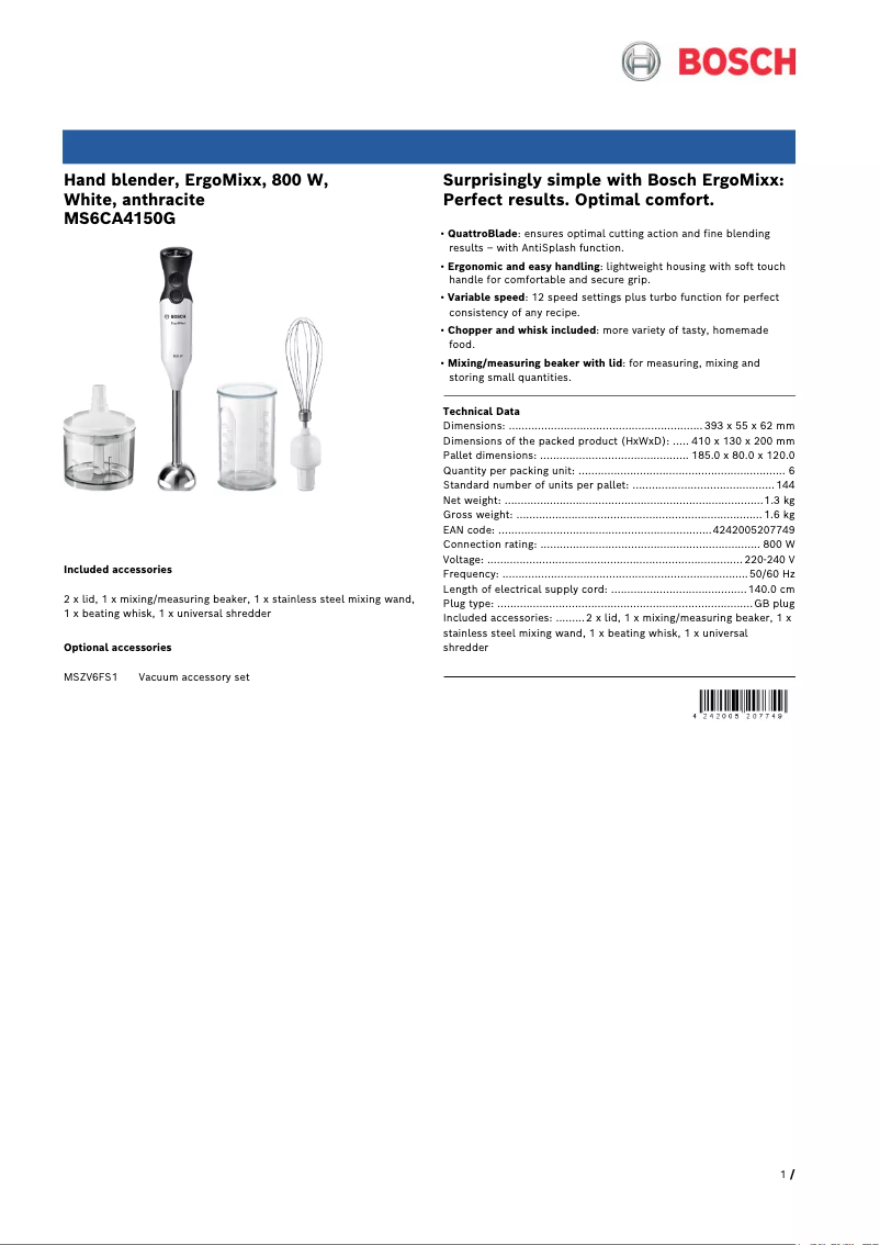 First page image of the manual for MS6CA4150G