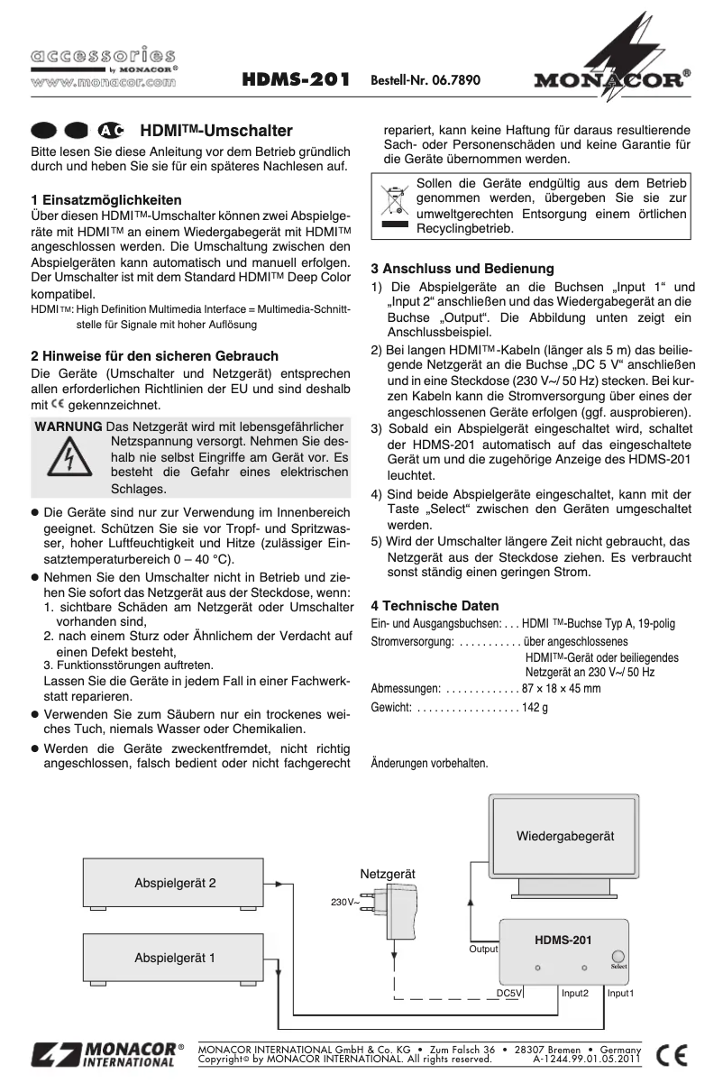 First page image of the manual for HDMS-201