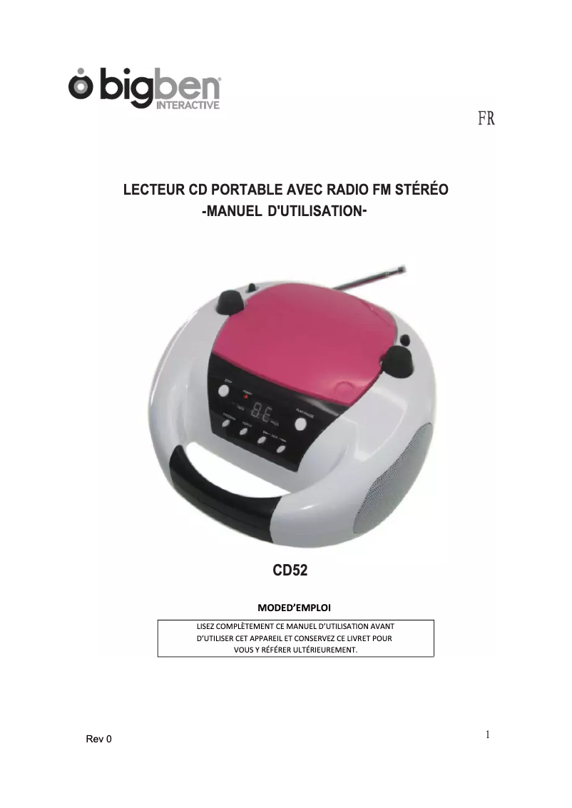 Image de la première page du manuel de l'appareil CD52CATS2