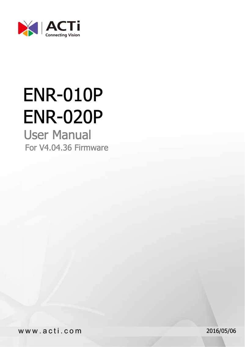 Page 1 of the manual Instruction Manual ACTi ENR-020P