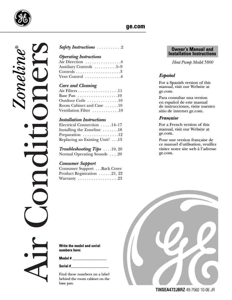 First page image of the manual for AZ58H09DAD