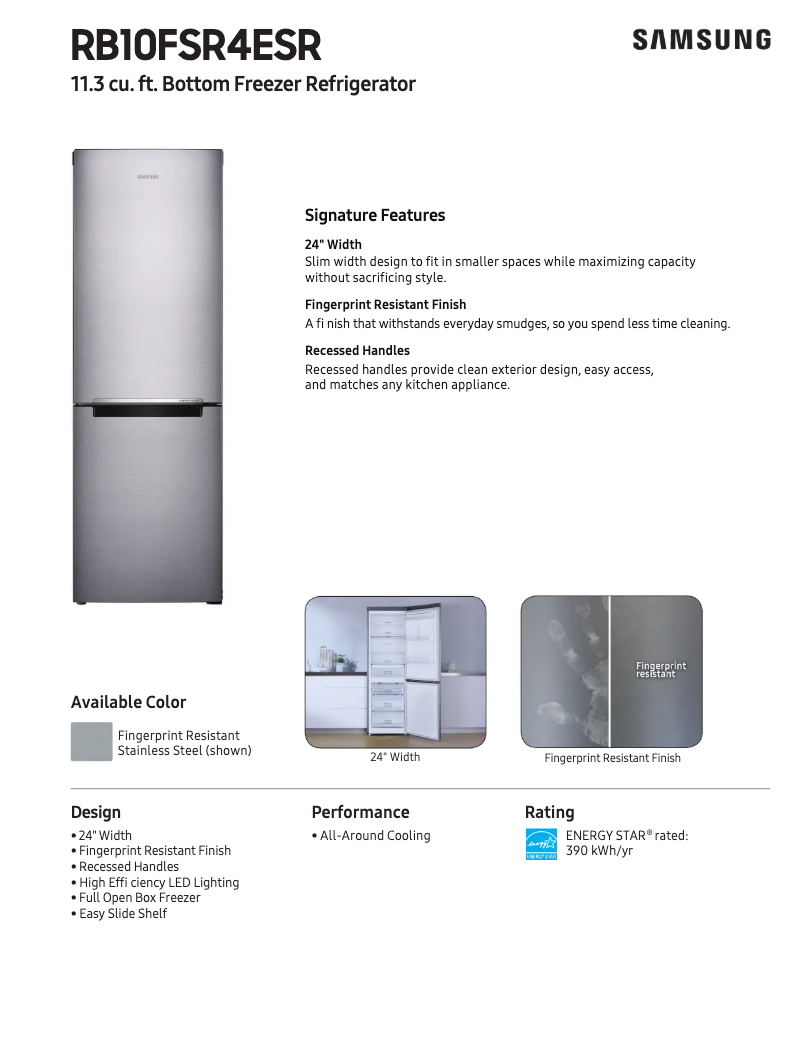 Page 1 of the manual Technical Sheet Samsung RB10FSR4ESR