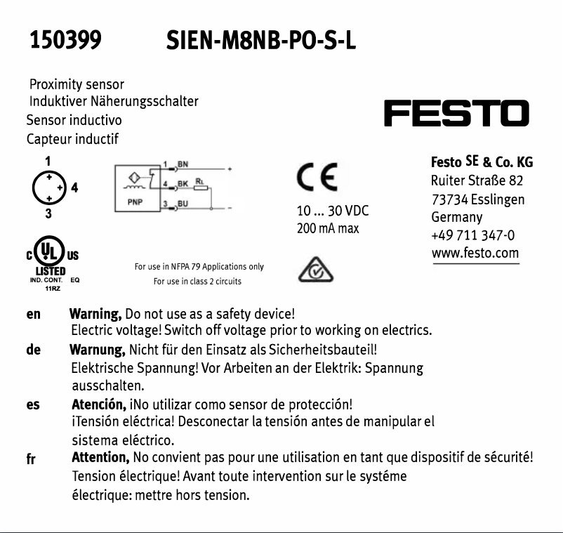 Page 1 of the manual User Manual Festo SIEN-M8NB-PO-S-L