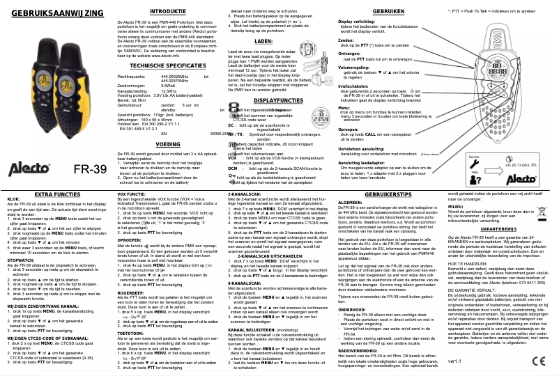 Page 1 of the manual User Manual Alecto FR-39