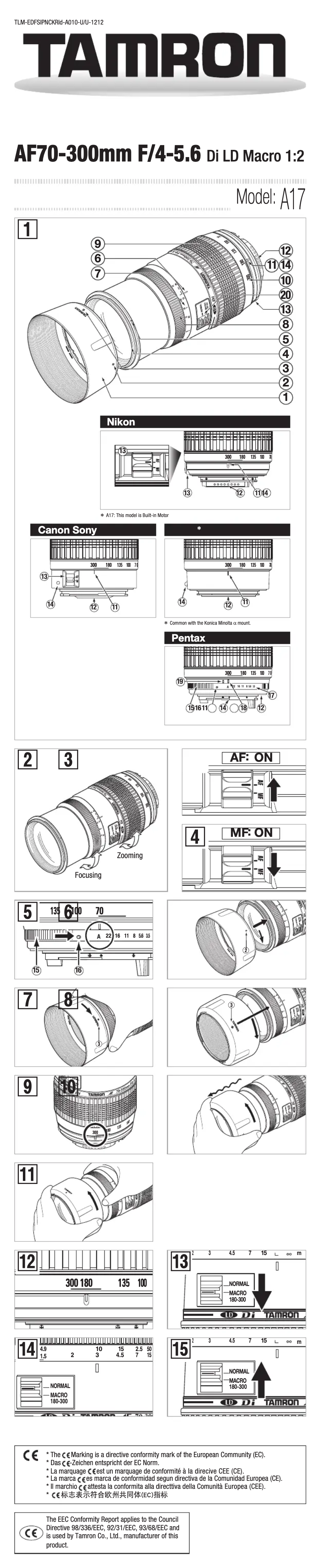 Page 1 of the manual User Manual Tamron AF70-300mm F/4-5.6 Di LD MACRO