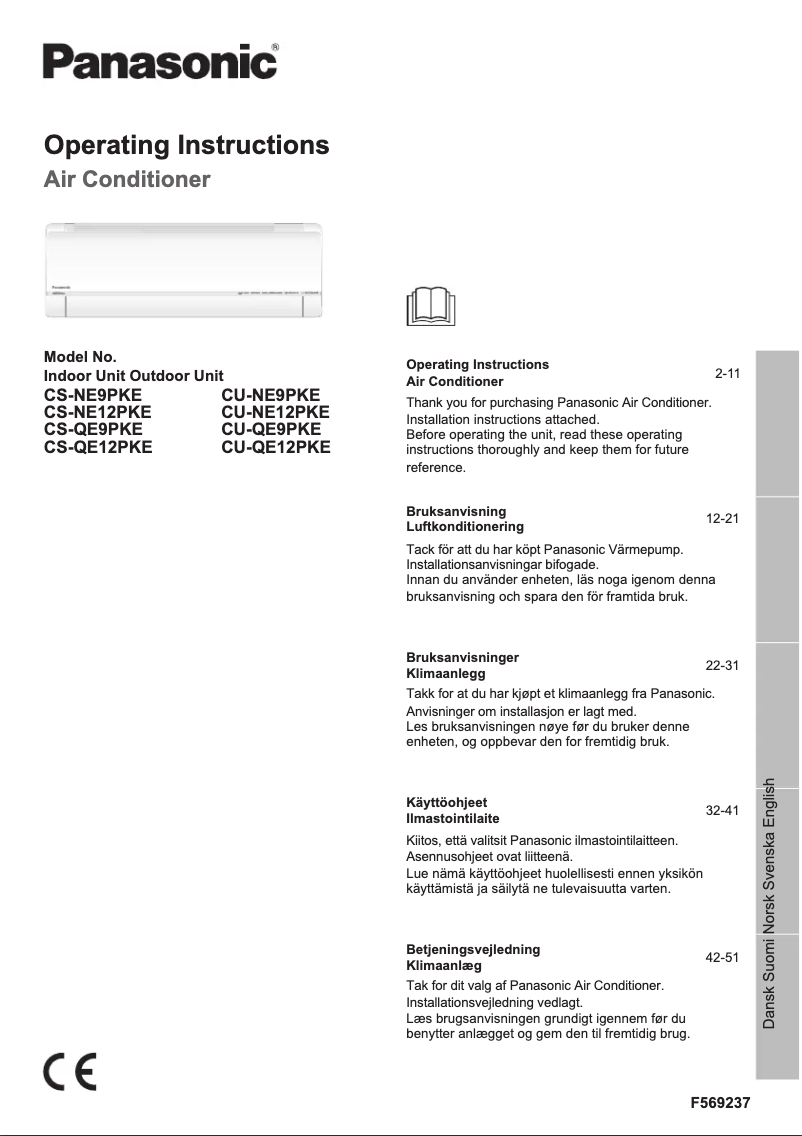 Page 1 of the manual User Manual Panasonic CS-QE12PKE