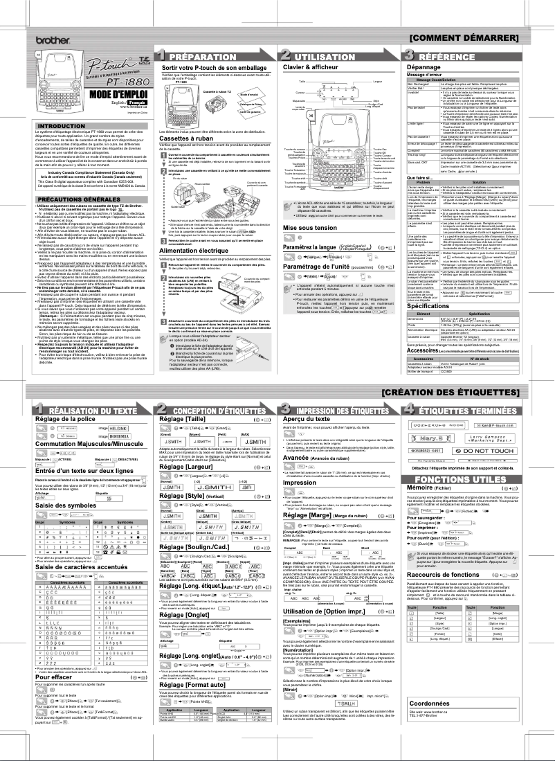 Page 1 of the manual User Manual Brother PT-1880