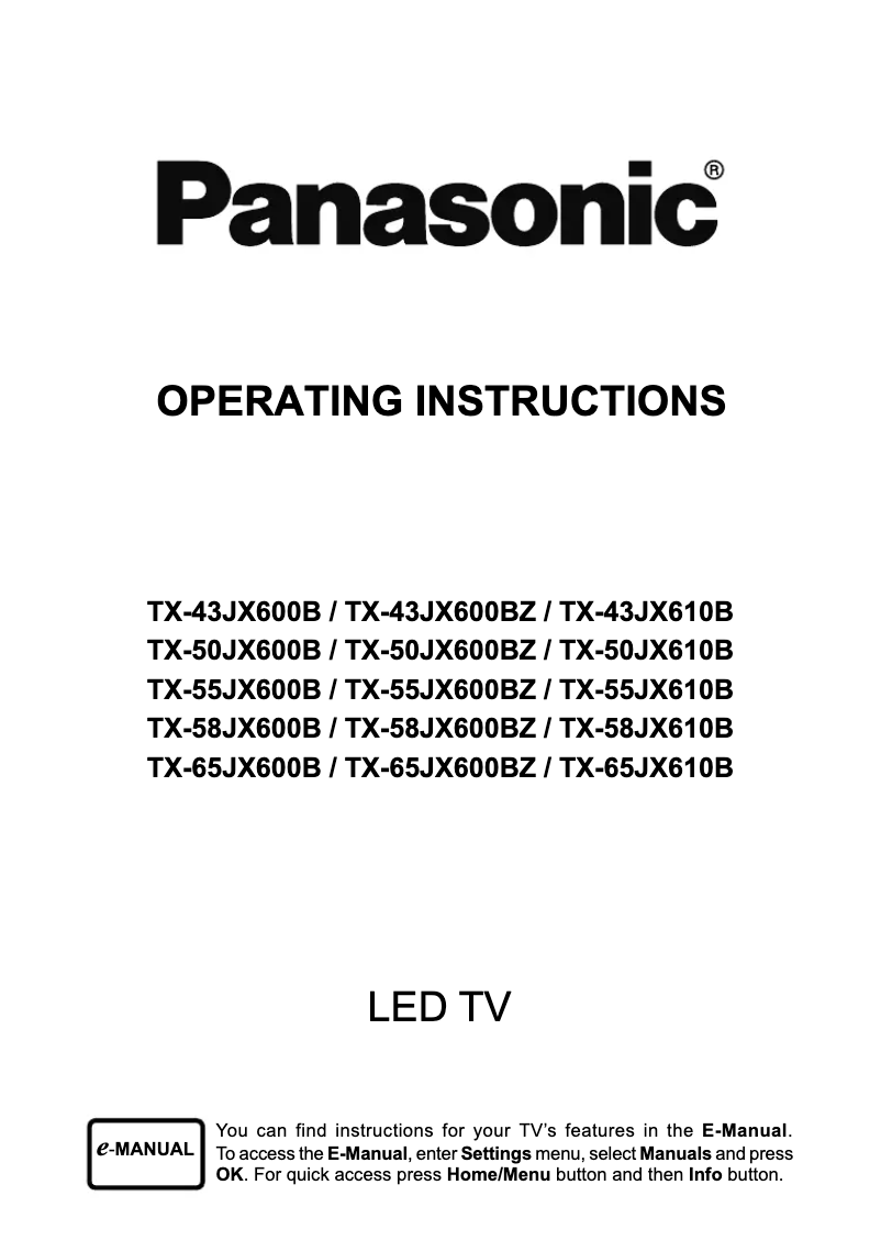 Page 1 of the manual User Manual Panasonic TX-50JX600B