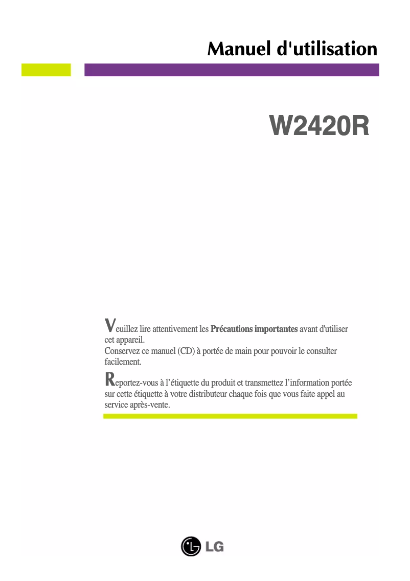Page 1 of the manual User Manual LG W2420R-BN