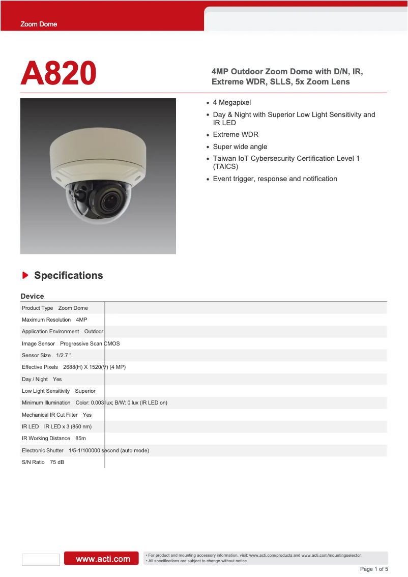 First page image of the manual for A820