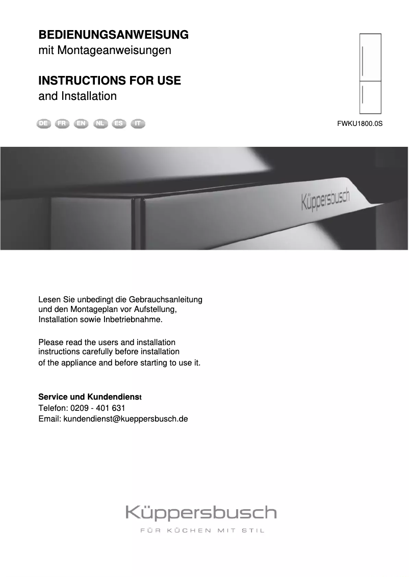 Page 1 of the manual User Manual Küppersbusch FWKU1800.0S