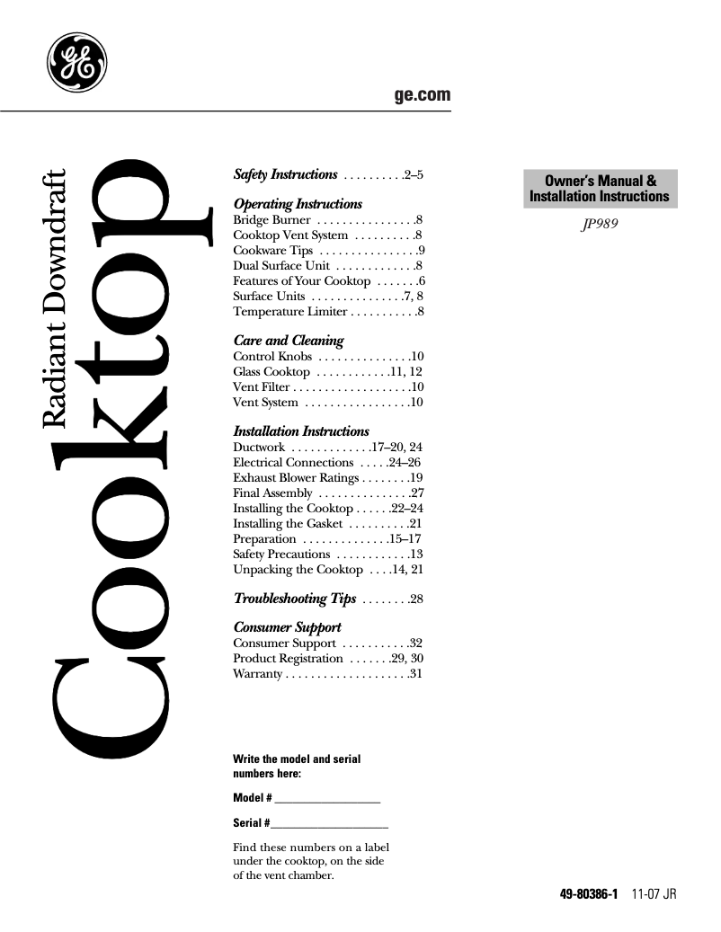 First page image of the manual for Profile JP989SDSS