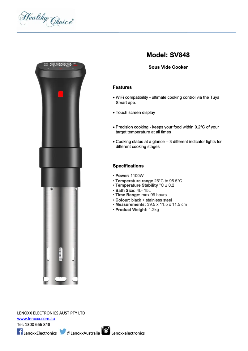 Page 1 of the manual Technical Sheet Healthy Choice SV848
