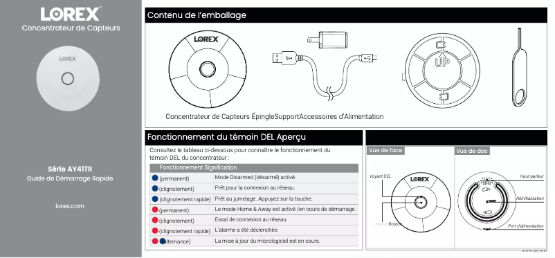 Page 1 de la notice Guide de démarrage rapide Lorex AY41TR