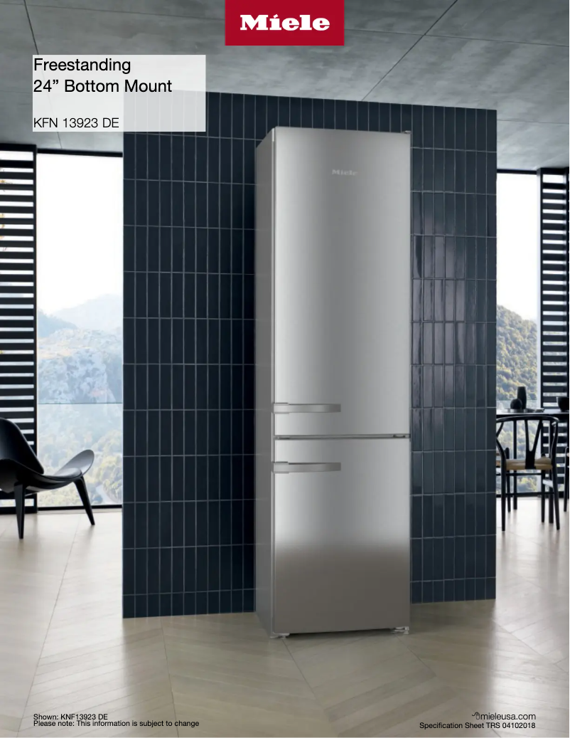 Page 1 of the manual Technical Sheet Miele KFN 13923 DE