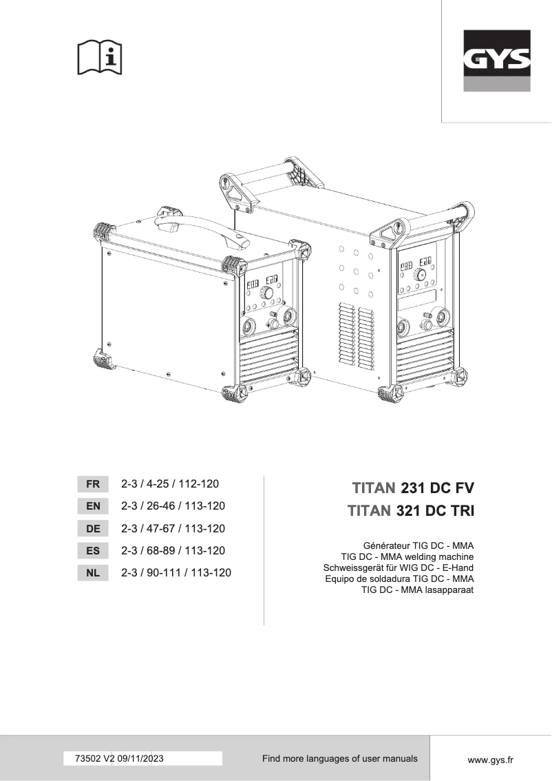 First page image of the manual for TITAN 321 DC TRI