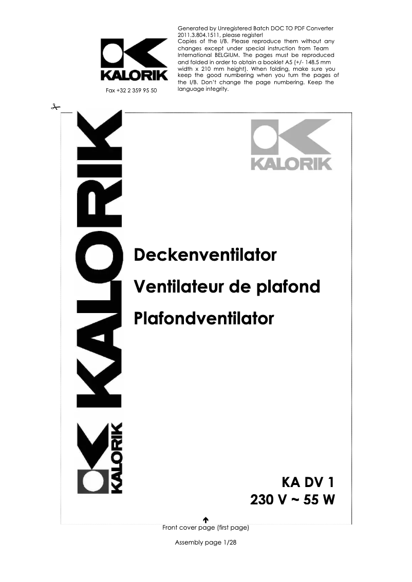 Page 1 of the manual User Manual Kalorik KA DV 1