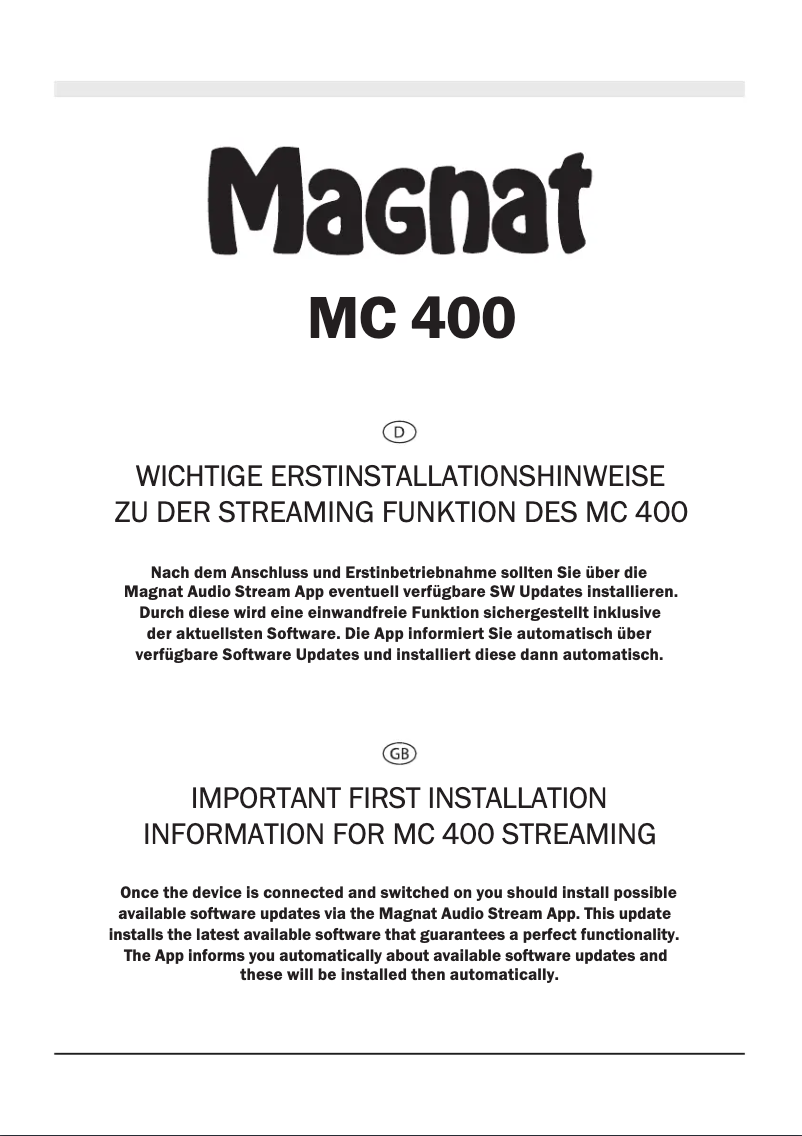 First page image of the manual for MC 400