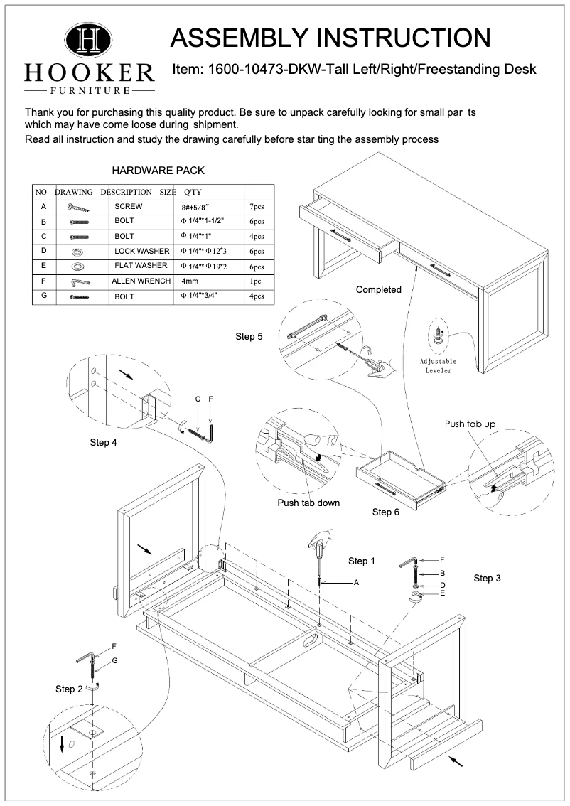 Page 1 of the manual User Manual Hooker 1600-10473-DKW