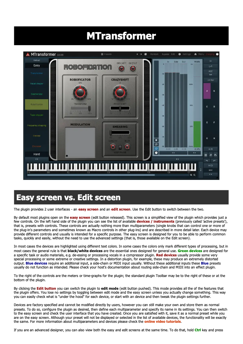 Page 1 of the manual User Manual MeldaProduction MTransformer