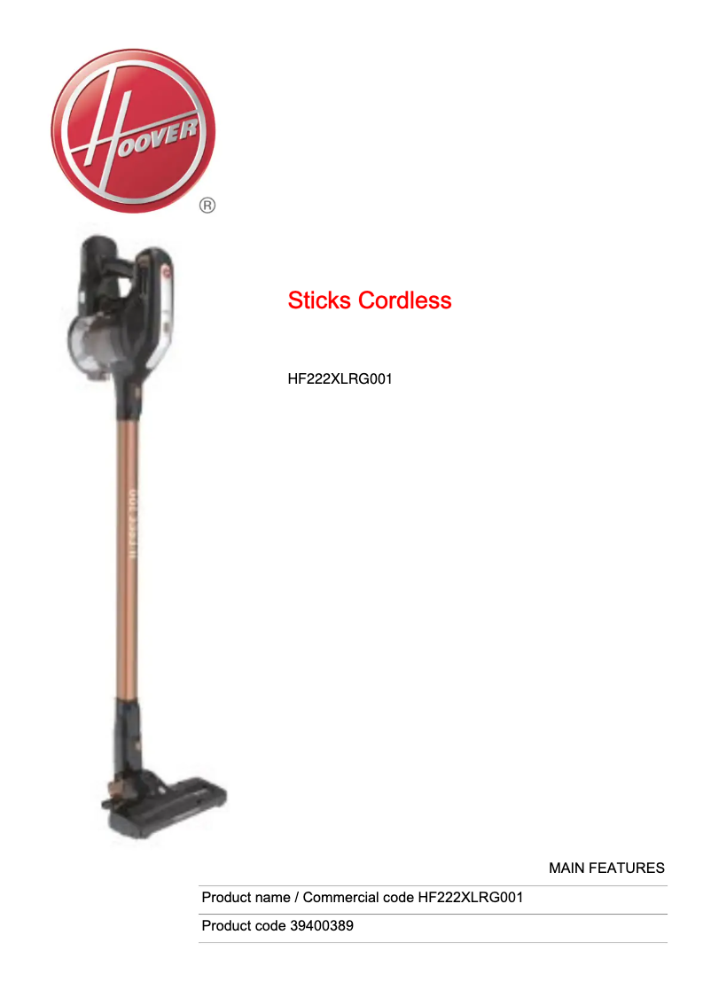 First page image of the manual for H-FREE 200 HF222XLRG001